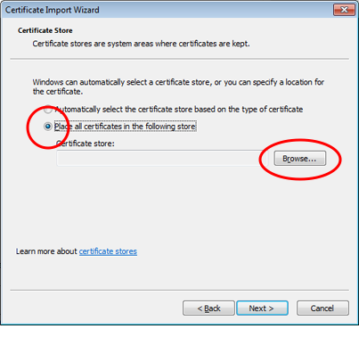 The Certificate Import Wizard.