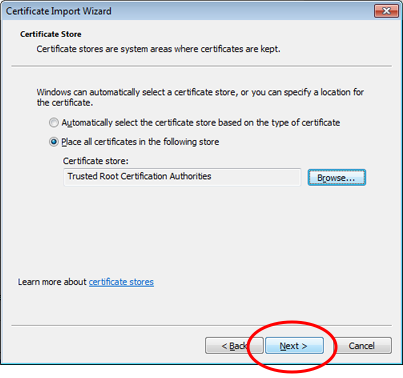 The Certificate Import Wizard.