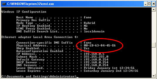 Your MAC address is outputted by ipconfig /all.